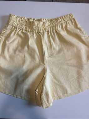 Love Tree Light Yellow High-Waist Elastic Linen-Blend Shorts